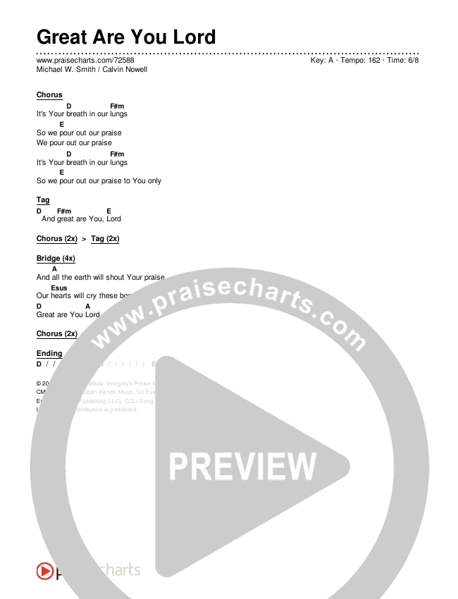 Great Are You Lord Chords & Lyrics (Michael W. Smith / Calvin Nowell)