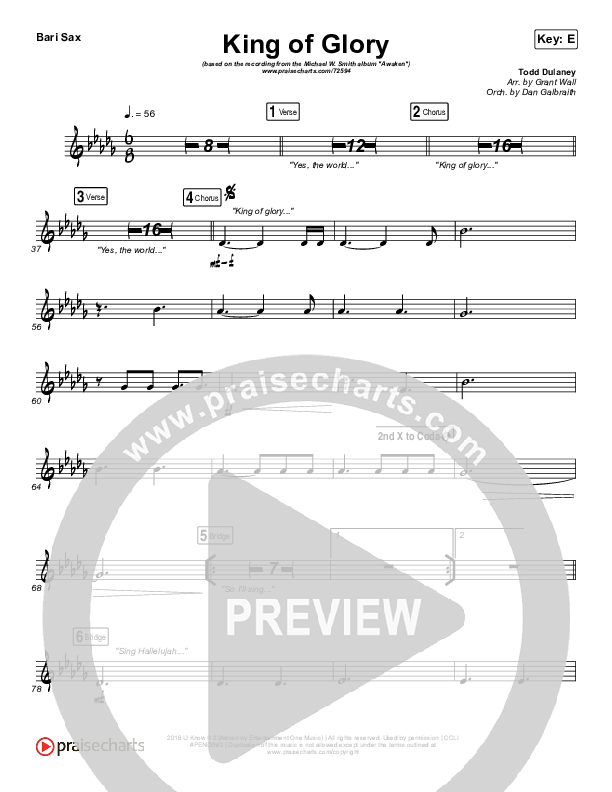 King Of Glory Bari Sax (Michael W. Smith / CeCe Winans)