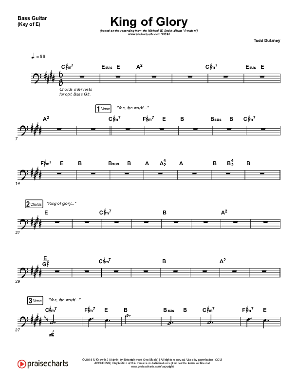 King Of Glory Bass Guitar (Michael W. Smith / CeCe Winans)