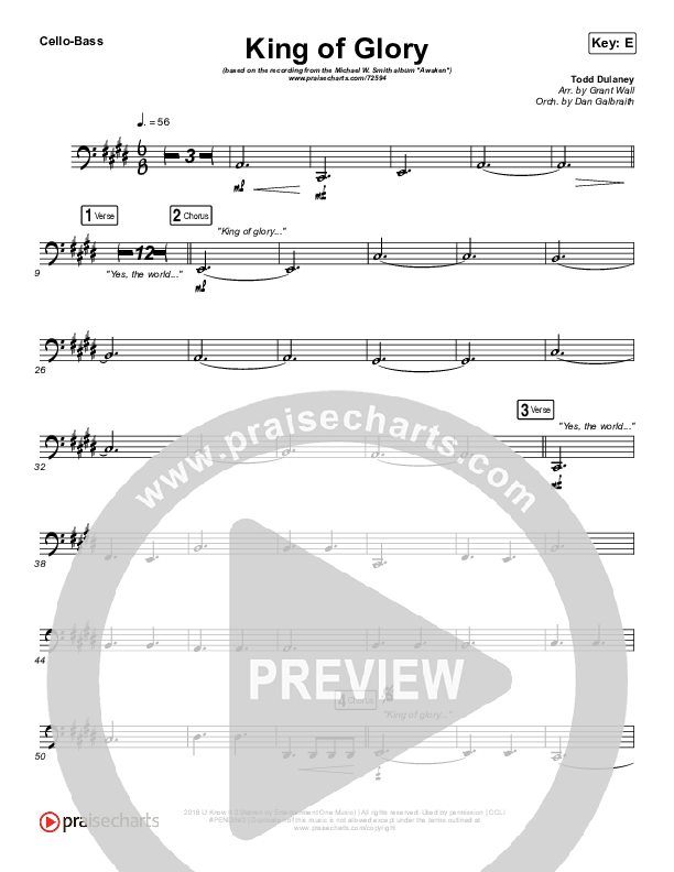 King Of Glory Cello/Bass (Michael W. Smith / CeCe Winans)