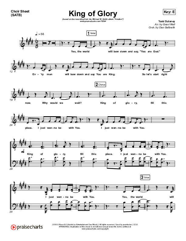 King Of Glory Choir Vocals (SATB) (Michael W. Smith / CeCe Winans)