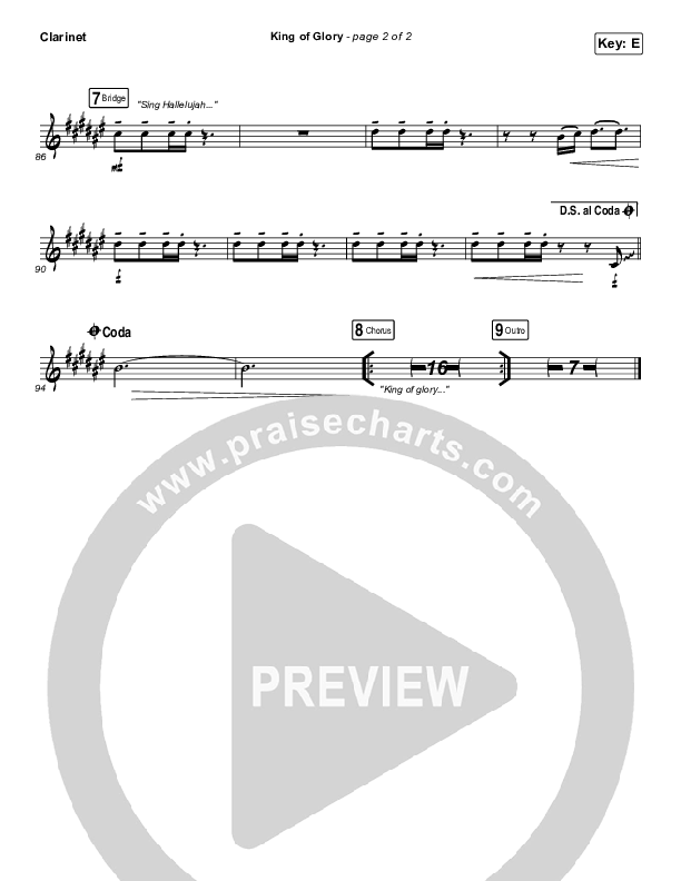 King Of Glory Clarinet (Michael W. Smith / CeCe Winans)