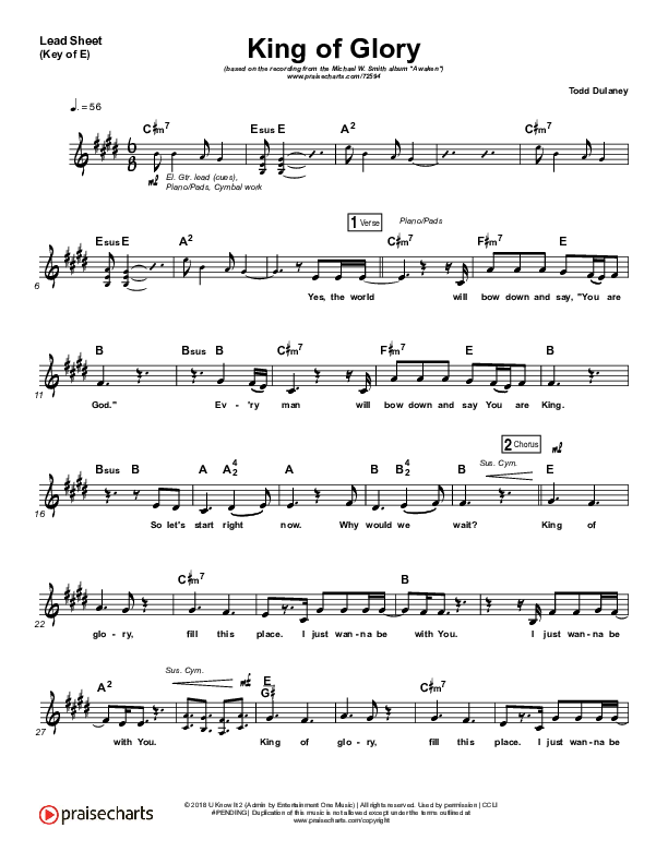King Of Glory Lead Sheet (Melody) (Michael W. Smith / CeCe Winans)
