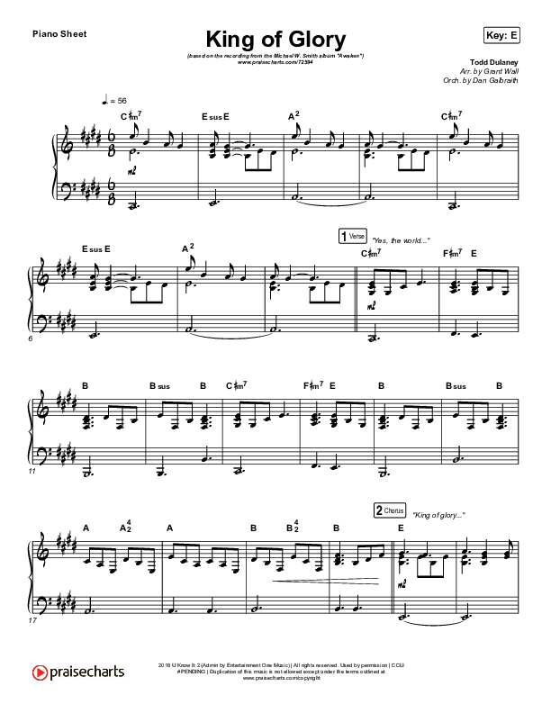King Of Glory Piano Sheet (Michael W. Smith / CeCe Winans)