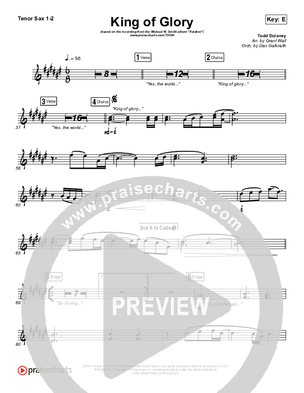 King Of Glory Tenor Sax 1/2 (Michael W. Smith / CeCe Winans)