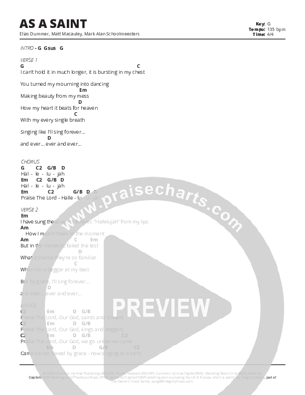 As A Saint Chords & Lyrics (Elias Dummer)