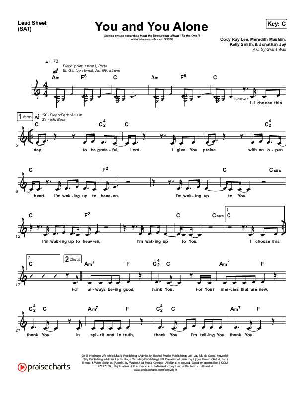 You And You Alone Lead Sheet (SAT) (UPPERROOM / Meredith Mauldin / Kelly Smith / Jonathan Jay / Cody Rae Lee)