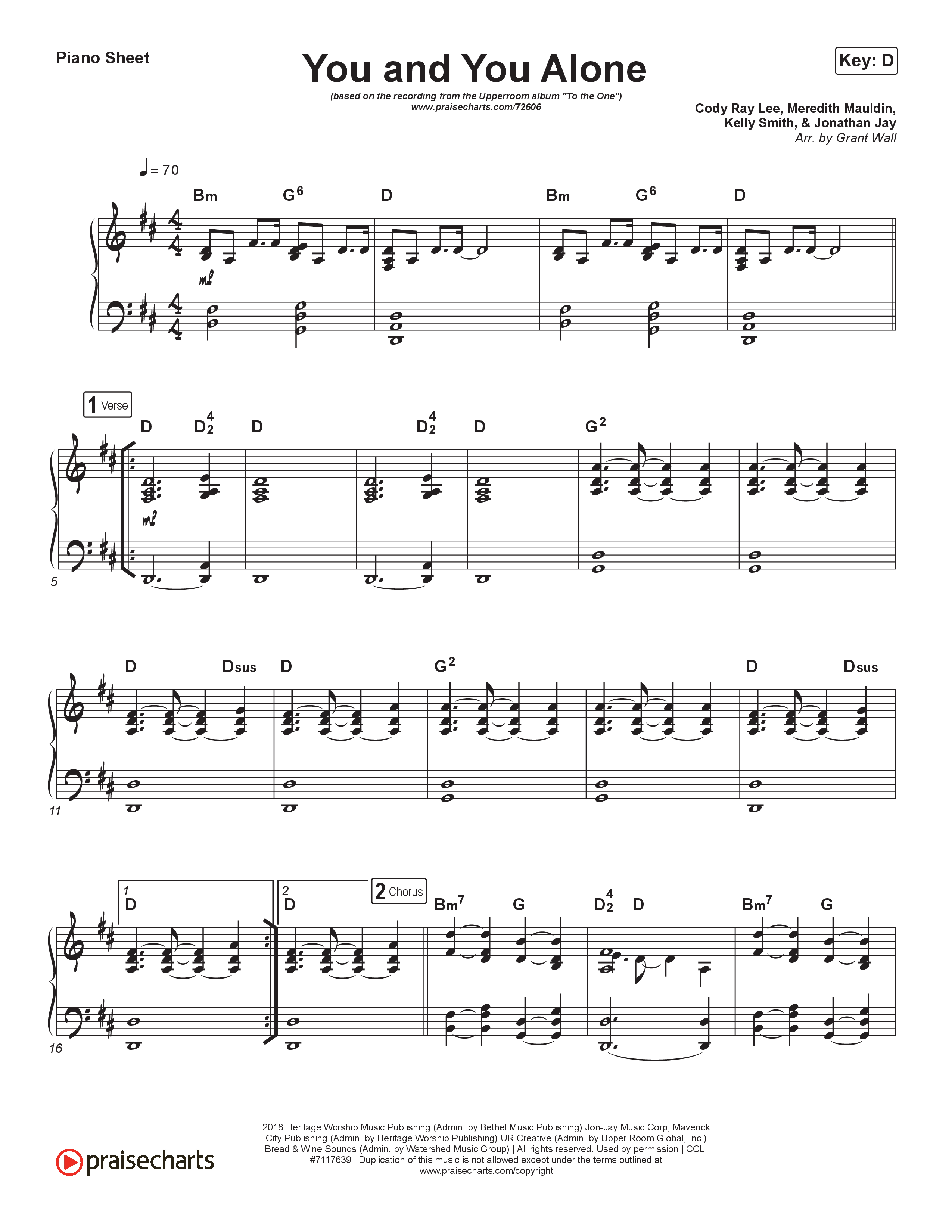 You And You Alone Piano Sheet (UPPERROOM / Meredith Mauldin / Kelly Smith / Jonathan Jay / Cody Rae Lee)