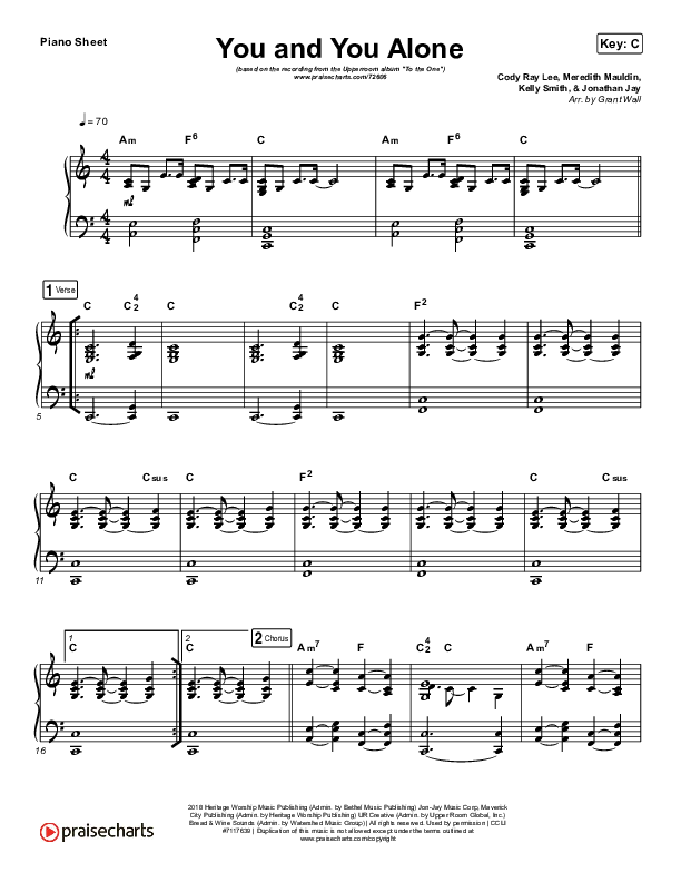 You And You Alone Piano Sheet (UPPERROOM / Meredith Mauldin / Kelly Smith / Jonathan Jay / Cody Rae Lee)