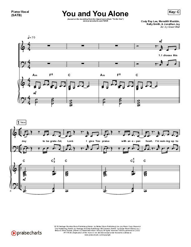 You And You Alone Piano/Vocal (SATB) (UPPERROOM / Meredith Mauldin / Kelly Smith / Jonathan Jay / Cody Rae Lee)