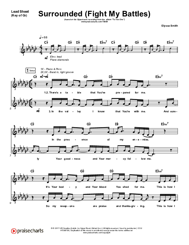Surrounded (Fight My Battles) Lead Sheet (Melody) (UPPERROOM / Elyssa Smith)