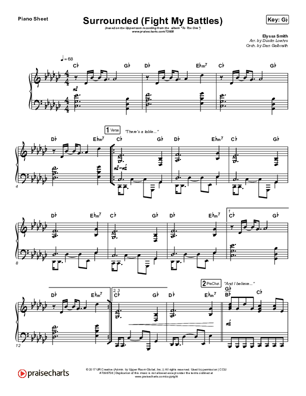 Surrounded (Fight My Battles) Piano Sheet (UPPERROOM / Elyssa Smith)