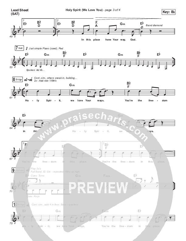 Holy Spirit (We Love You) Lead Sheet (SAT) (UPPERROOM / Joel Figueroa)