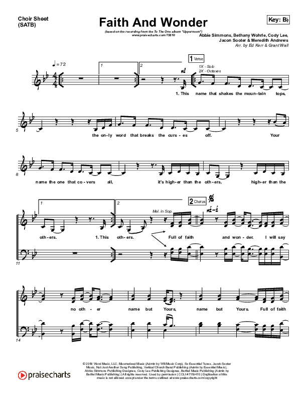 Faith And Wonder Choir Sheet (SATB) (UPPERROOM / Cody Rae Lee / Meredith Andrews / Abbie Simmons)