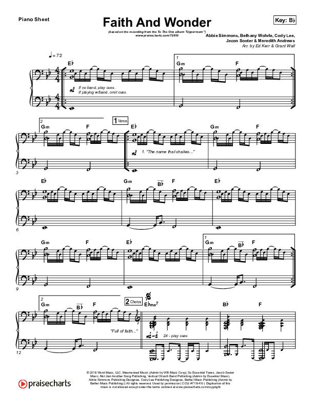 Faith And Wonder Piano Sheet (UPPERROOM / Cody Rae Lee / Meredith Andrews / Abbie Simmons)
