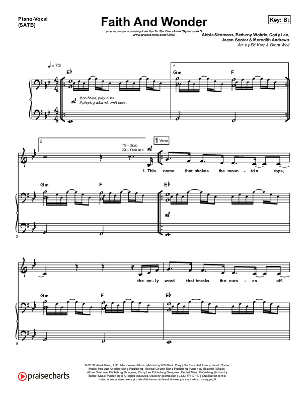 Faith And Wonder Piano/Vocal Pack (UPPERROOM / Cody Rae Lee / Meredith Andrews / Abbie Simmons)