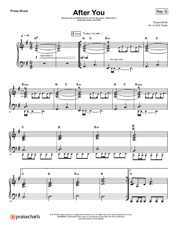 After You Piano Sheet (UPPERROOM / Elyssa Smith)