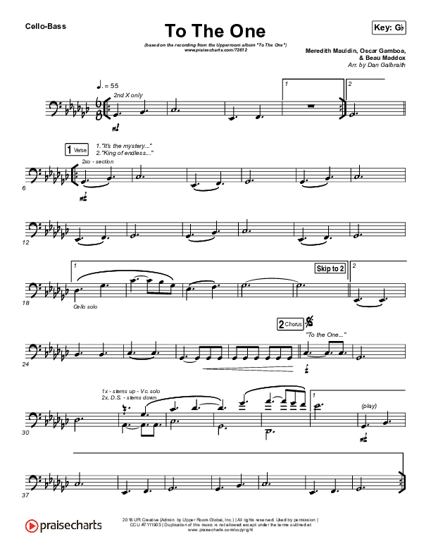 To The One Cello/Bass (UPPERROOM / Meredith Mauldin / Oscar Gamboa / Beau Maddox)