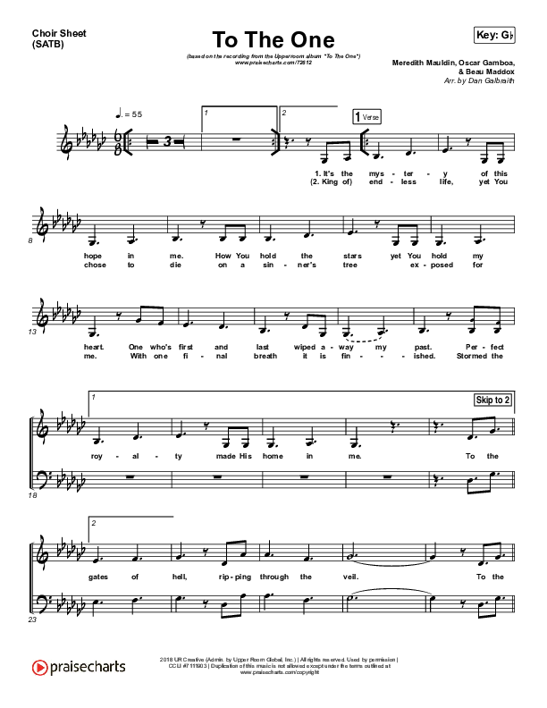 To The One Choir Sheet (SATB) (UPPERROOM / Meredith Mauldin / Oscar Gamboa / Beau Maddox)