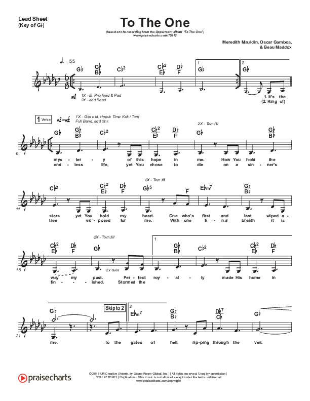 To The One Lead Sheet (Melody) (UPPERROOM / Meredith Mauldin / Oscar Gamboa / Beau Maddox)