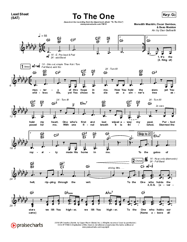 To The One Lead Sheet (SAT) (UPPERROOM / Meredith Mauldin / Oscar Gamboa / Beau Maddox)