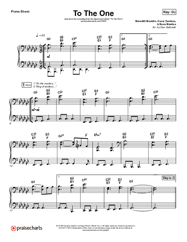 To The One Piano Sheet (UPPERROOM / Meredith Mauldin / Oscar Gamboa / Beau Maddox)