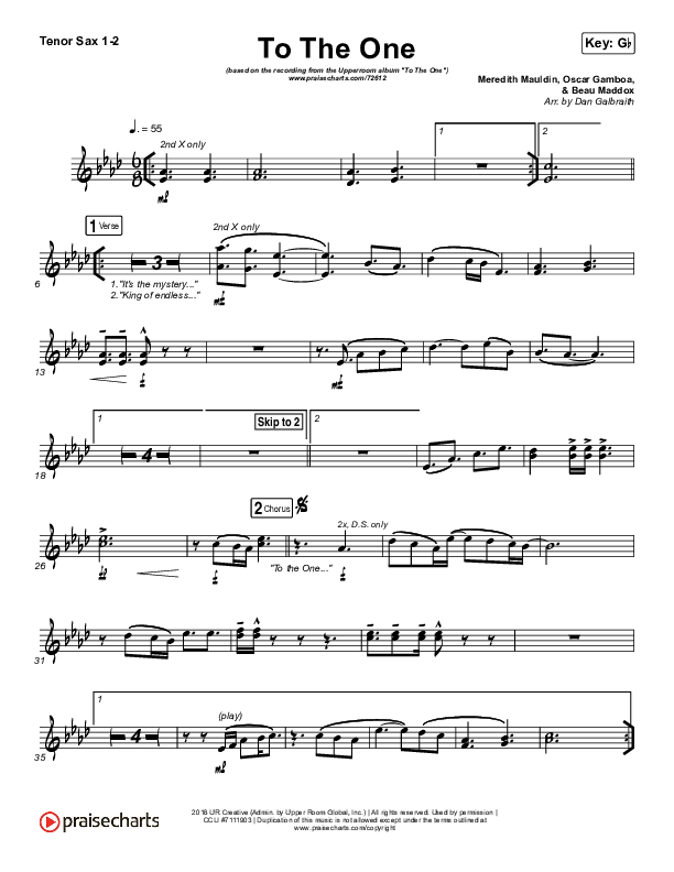 To The One Tenor Sax 1/2 (UPPERROOM / Meredith Mauldin / Oscar Gamboa / Beau Maddox)