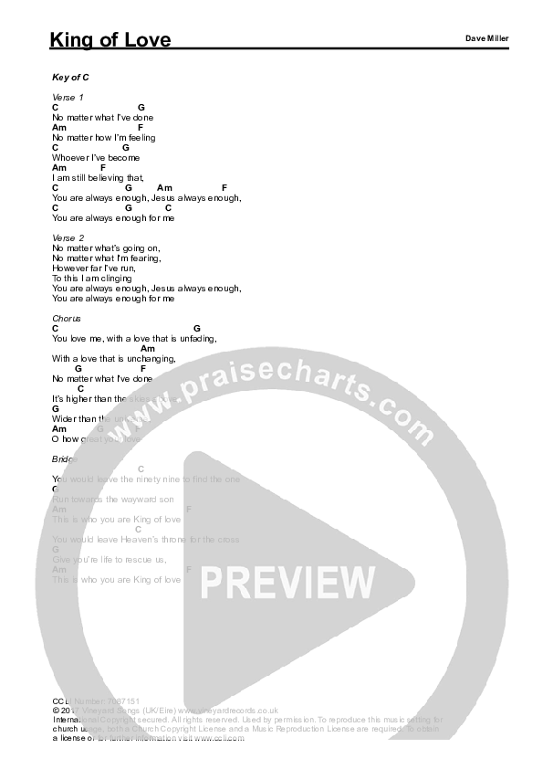 King Of Love Chords & Lyrics (Dave Miller)