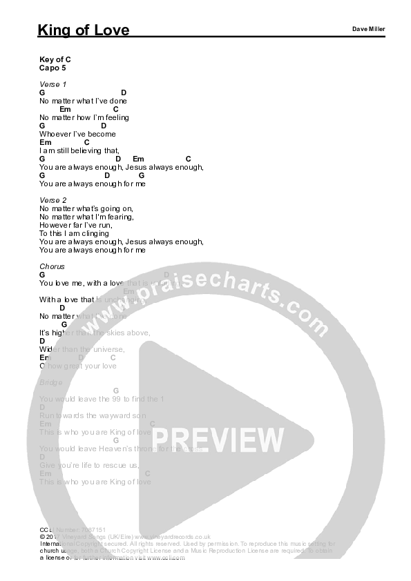King Of Love Chords & Lyrics (Dave Miller)