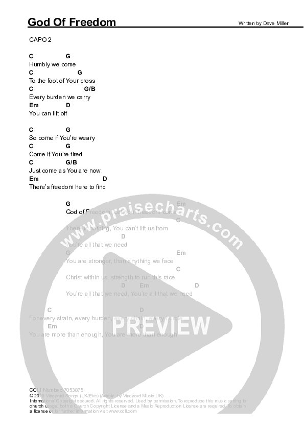 God Of Freedom Chords & Lyrics (Dave Miller)