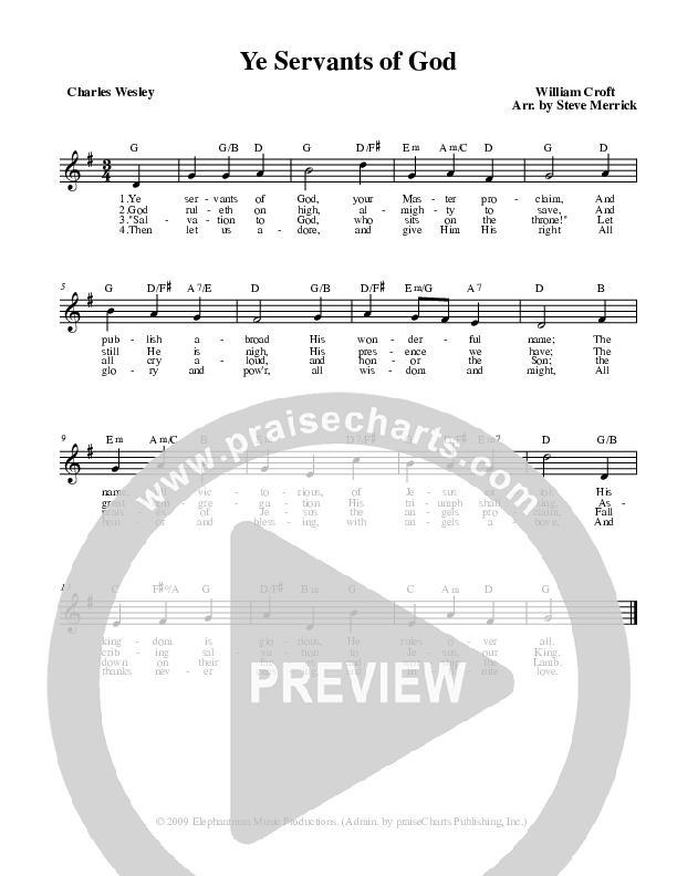 Ye Servants of God Lead Sheet (Stephen Merrick)