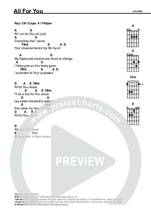 All For You Chords & Lyrics (Dave Miller)