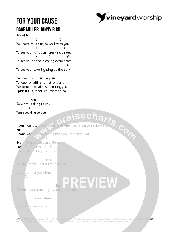 For Your Cause Chords & Lyrics (Dave Miller)