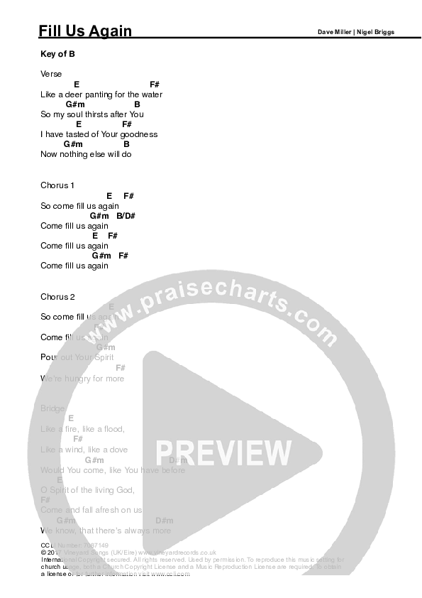 Fill Us Again Chords & Lyrics (Dave Miller)