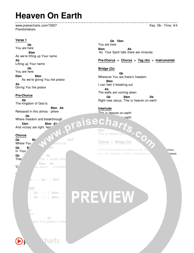 Heaven On Earth Chords & Lyrics (Planetshakers)