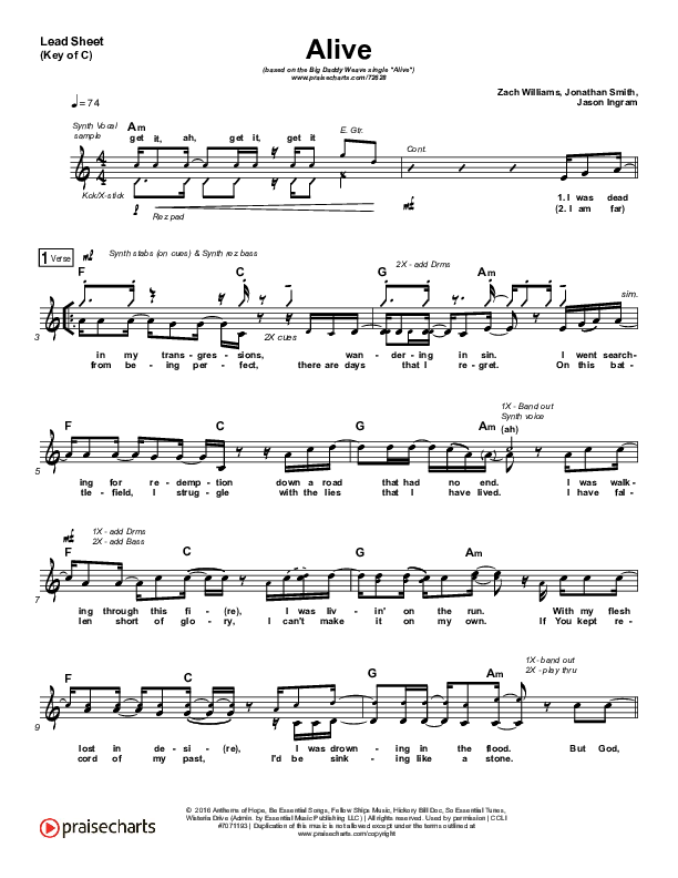 Alive Lead Sheet (Melody) (Big Daddy Weave)