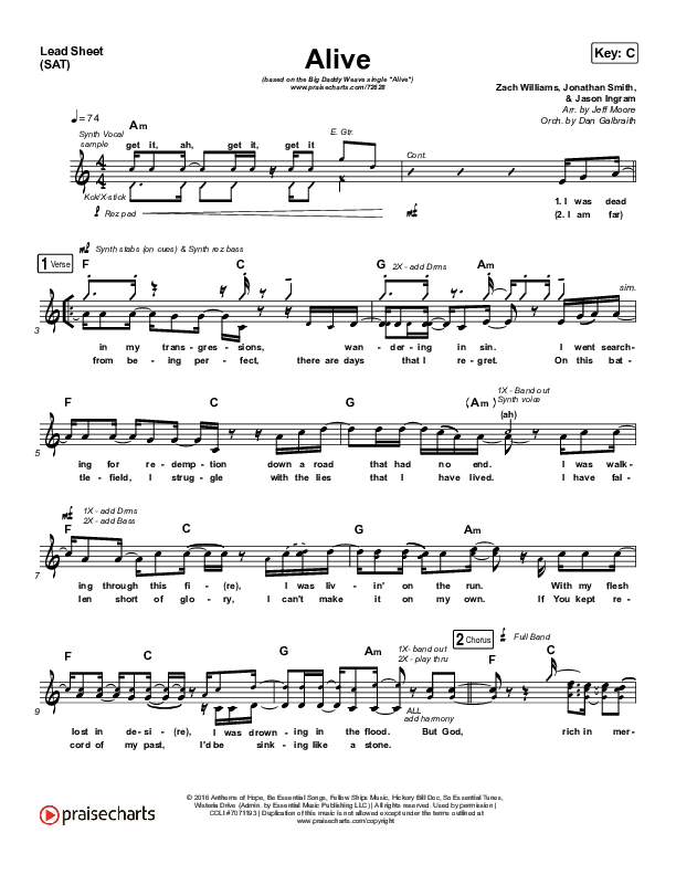 Alive Lead Sheet (SAT) (Big Daddy Weave)