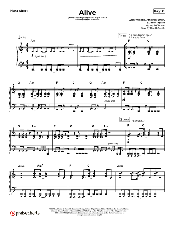 Alive Piano Sheet (Big Daddy Weave)