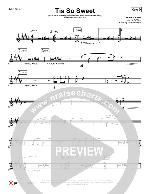 Tis So Sweet To Trust In Jesus (Live) Alto Sax (Shane & Shane)