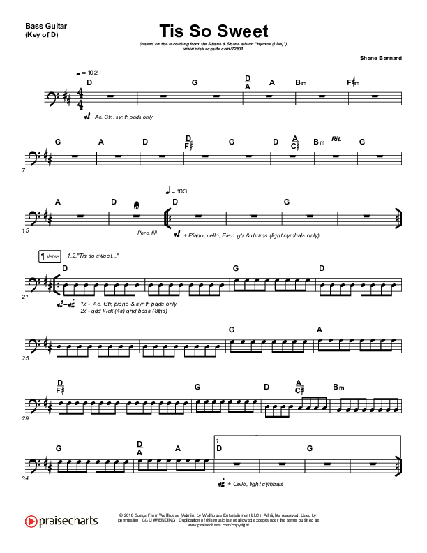 Tis So Sweet To Trust In Jesus (Live) Bass Guitar (Shane & Shane)