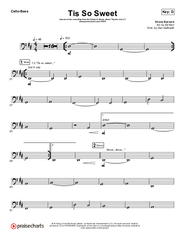 Tis So Sweet To Trust In Jesus (Live) Cello/Bass (Shane & Shane)