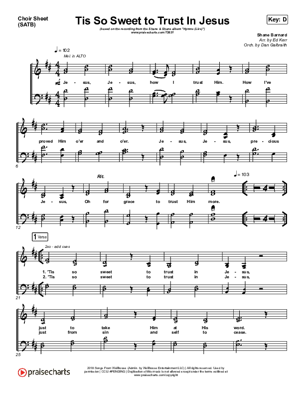 Tis So Sweet To Trust In Jesus (Live) Choir Vocals (SATB) (Shane & Shane)