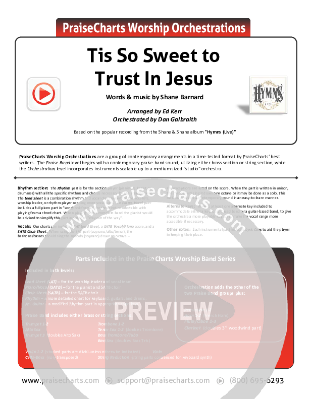 Tis So Sweet To Trust In Jesus (Live) Cover Sheet (Shane & Shane)