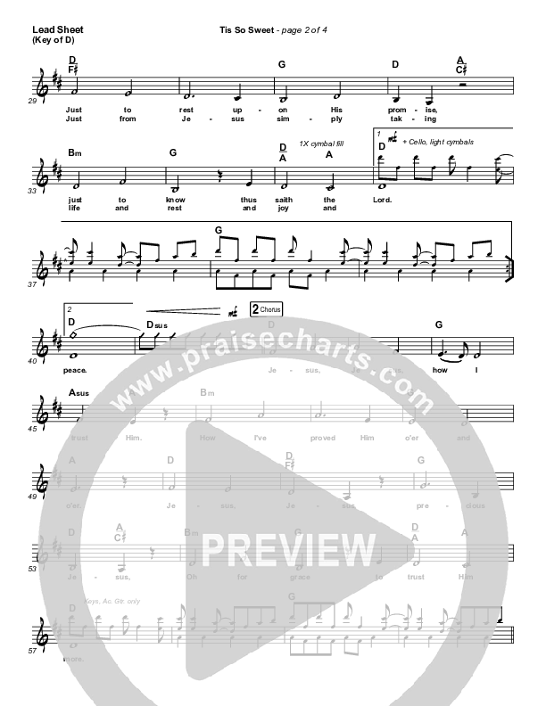 Tis So Sweet To Trust In Jesus (Live) Lead Sheet (Melody) (Shane & Shane)