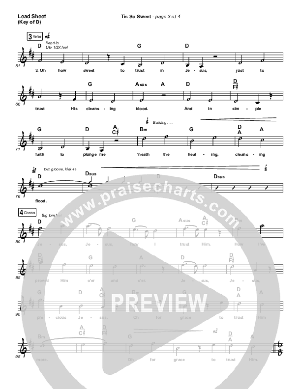 Tis So Sweet To Trust In Jesus (Live) Lead Sheet (Melody) (Shane & Shane)