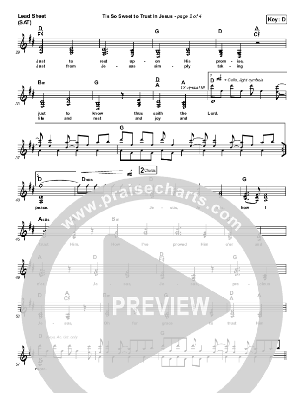 Tis So Sweet To Trust In Jesus (Live) Lead Sheet (SAT) (Shane & Shane)