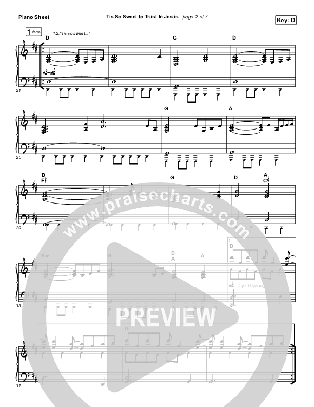 Tis So Sweet To Trust In Jesus (Live) Piano Sheet (Shane & Shane)
