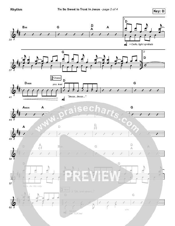 Tis So Sweet To Trust In Jesus (Live) Rhythm Chart (Shane & Shane)
