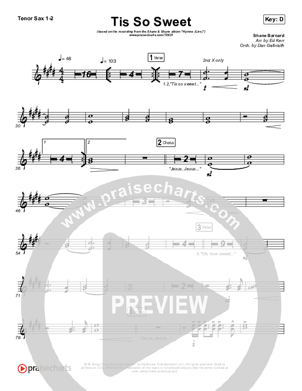Tis So Sweet To Trust In Jesus (Live) Tenor Sax 1/2 (Shane & Shane)