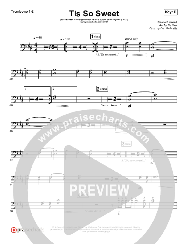 Tis So Sweet To Trust In Jesus (Live) Trombone 1/2 (Shane & Shane)